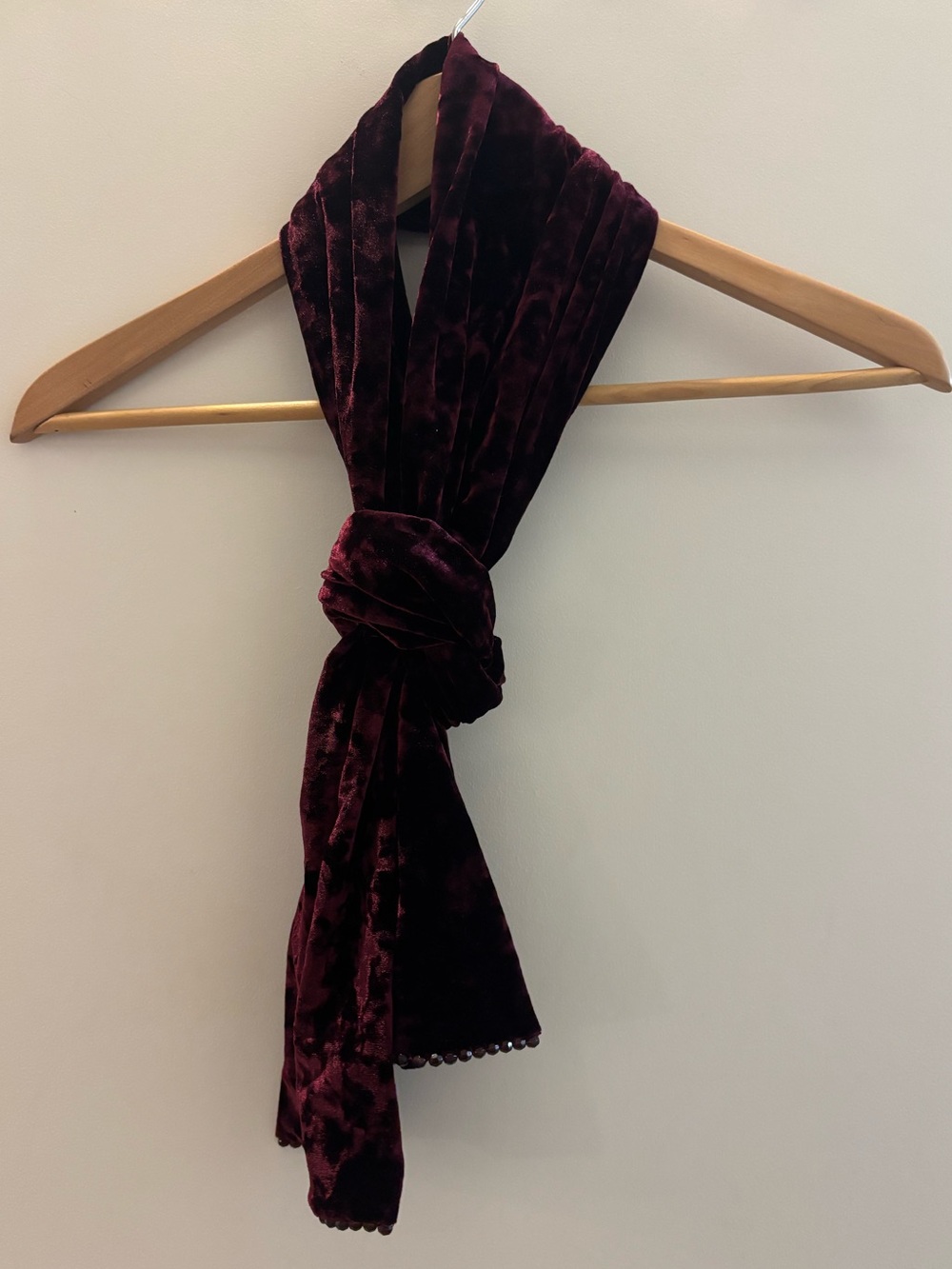 Vintage Burgundy Crushed Velvet Beaded Scarf